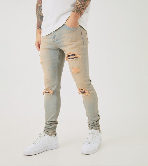 Stretch Ripped Bandana Skinny Fit Jeans