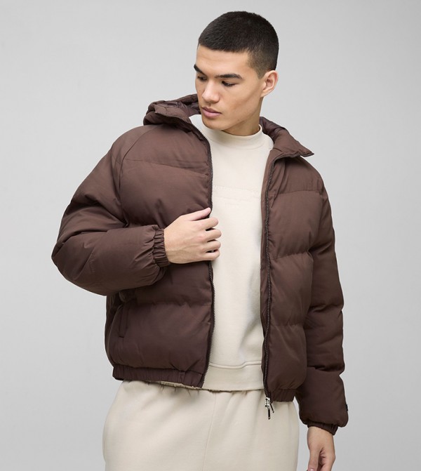 Solid Hooded Puffer Jacket