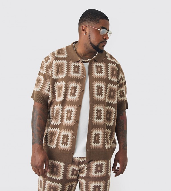 Crochet Revere Short Sleeves Oversized Shirt
