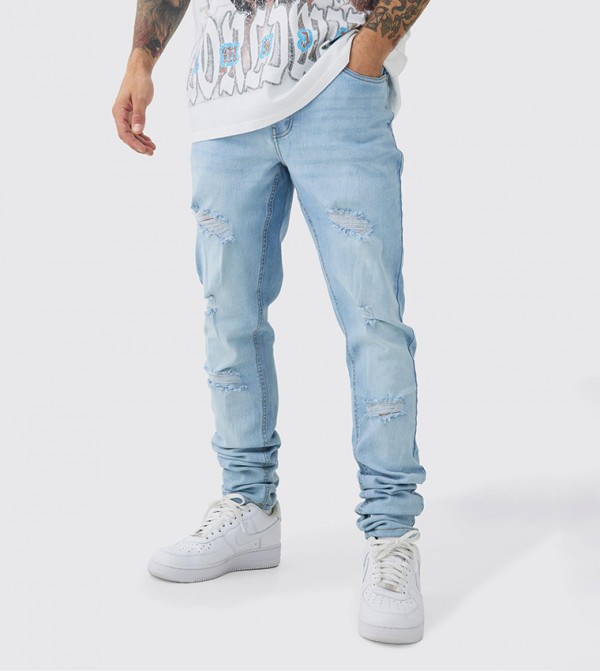Stretch Stacked Ripped Skinny Fit Jeans