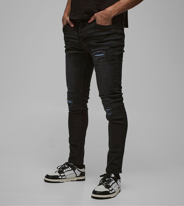 Stretch Biker Ripped Skinny Fit Jeans