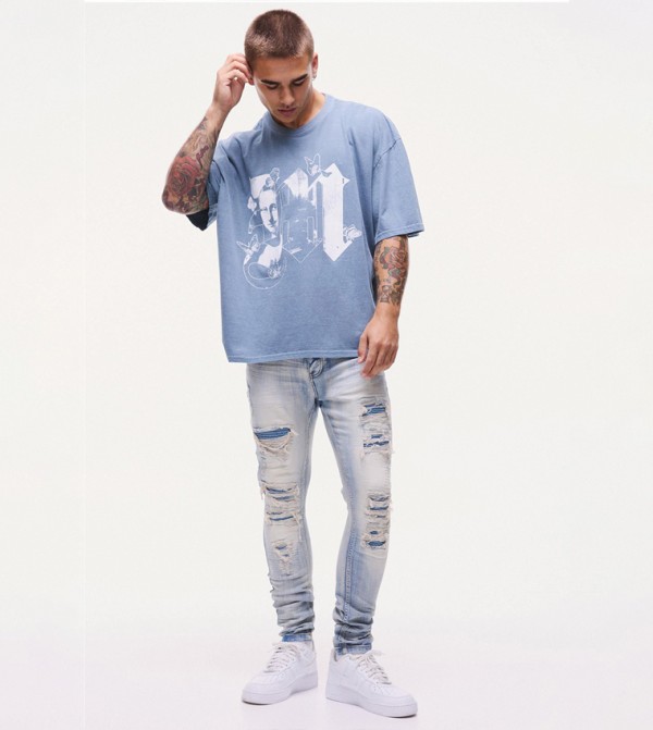 Stretch Biker Ripped Skinny Fit Jeans