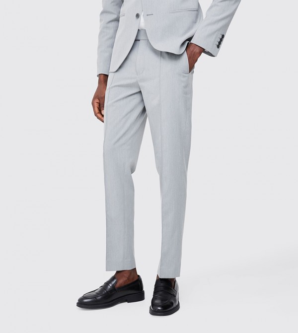 Solid Mid Rise Slim Fit Formal Trousers