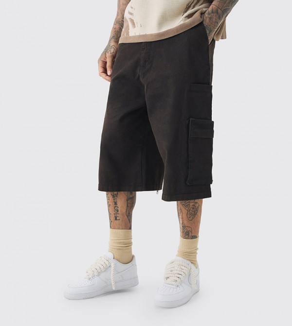 Plus & Tall Zip Detail Acid Wash Twill Shorts
