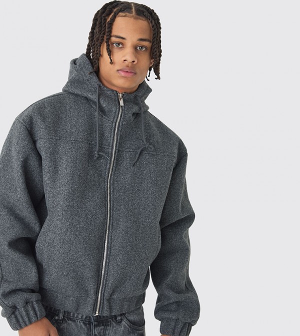 Melton Hooded Boxy Bomber Jacket