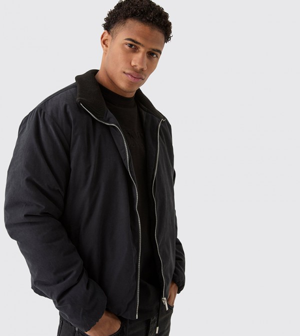 Rib Collar Boxy Bomber Jacket