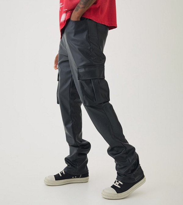 Tall PU Cargo Stacked Flared Trousers