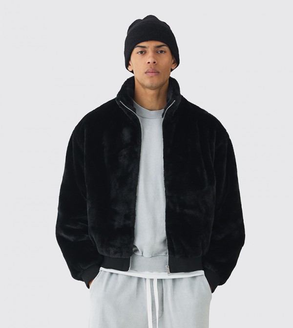 Faux Fur Funnel Neck Bomber Jacket