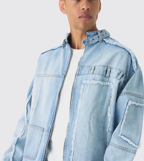 Dirty Wash Oversized Carpenter Biker Denim Jacket