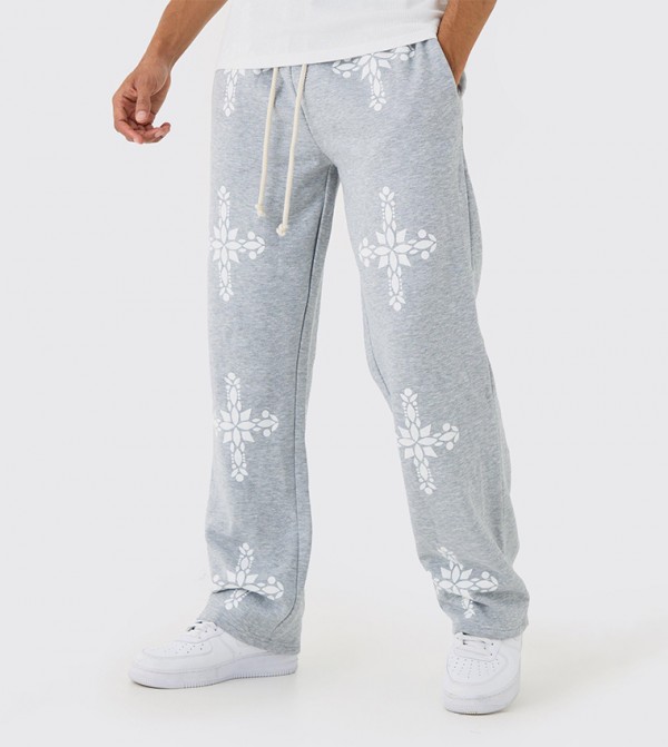 Relaxed Fit Gothic Cross Print Sweatpants