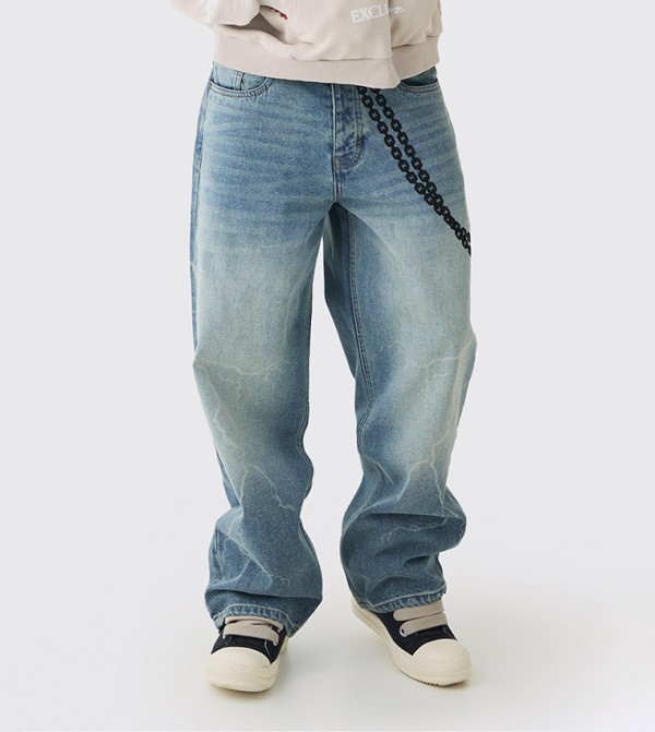Rigid Laser Print Lightning Baggy Jeans