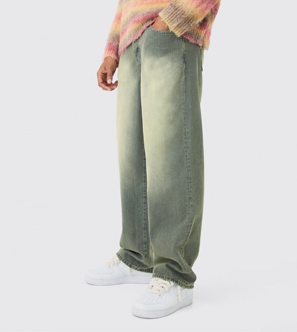 Rigid Green Washed Baggy Jeans