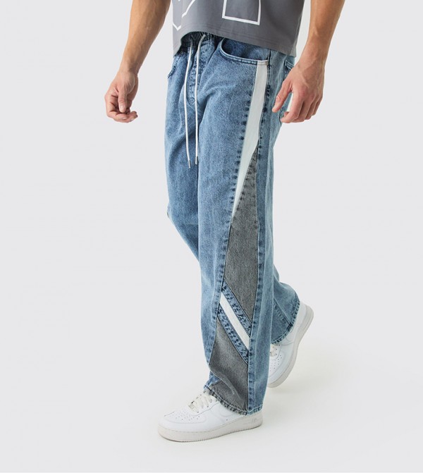 Rigid Elastic Waist Moto Baggy Jeans