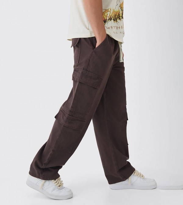 Drawstring Waist Mid Rise Baggy Fit Cargo Trousers