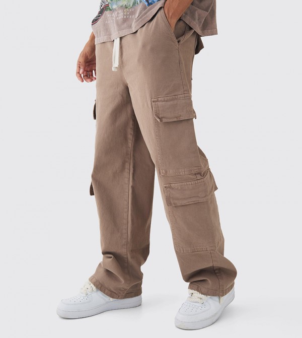 Drawstring Waist Mid Rise Baggy Fit Cargo Trousers