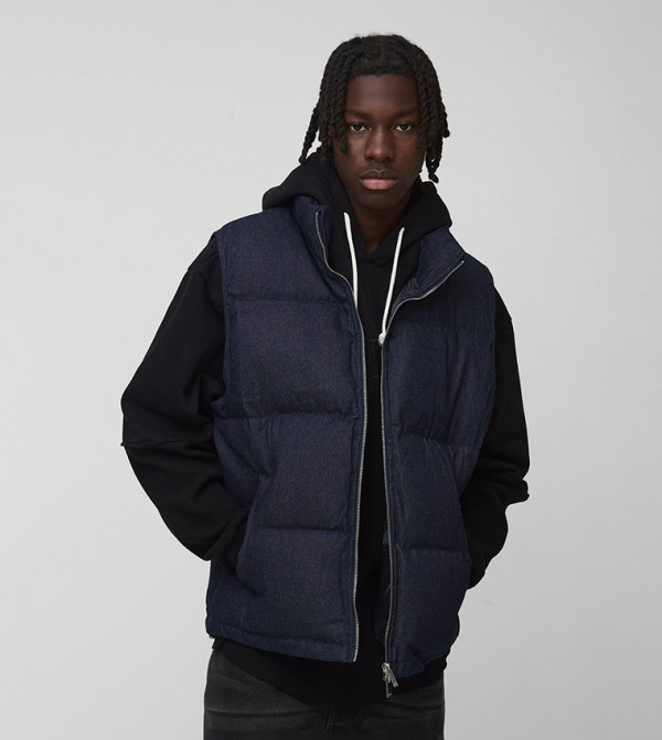 Funnel Neck Denim Puffer Gilet