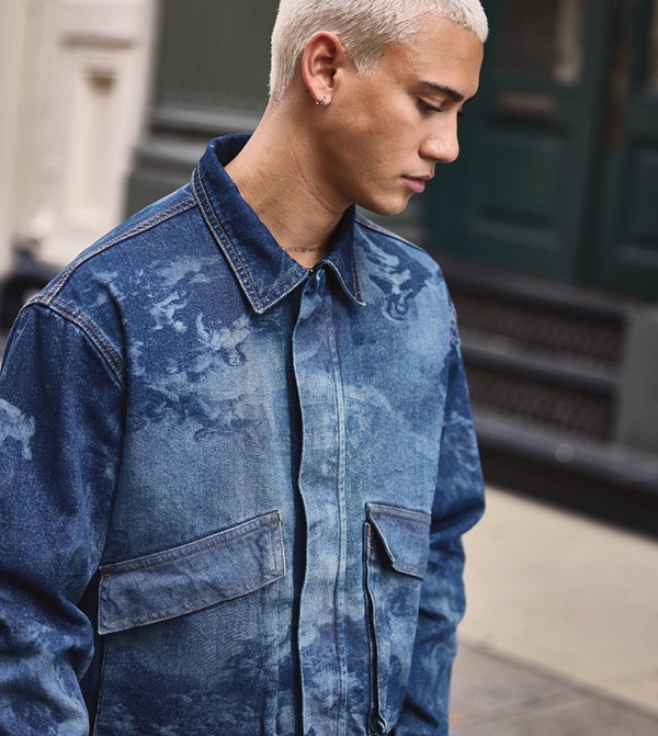 Laser Print Relaxed Fit Cropped Denim Jacket