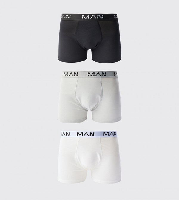 سراويل داخلية بخصر مرن بشعار - 3 قطع