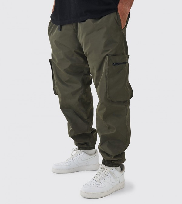 Cuffed Hem Nylon Cargo Trousers