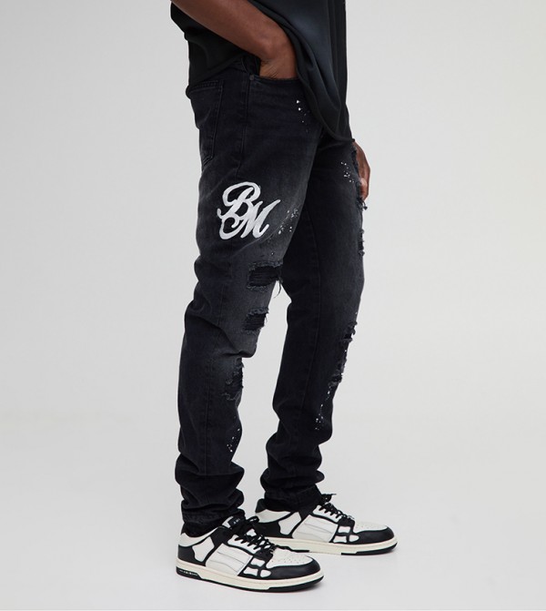 Rigid Paint Splat Ripped Slim Fit Jeans