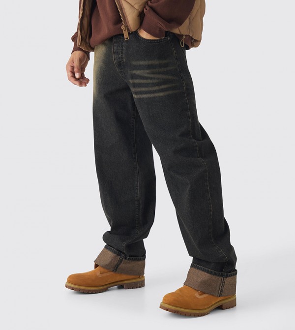 Spray Wash Turn Up Hem Relaxed Fit Jeans