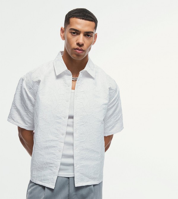 Abstract Jacquard Short Sleeves Oversized Shirt