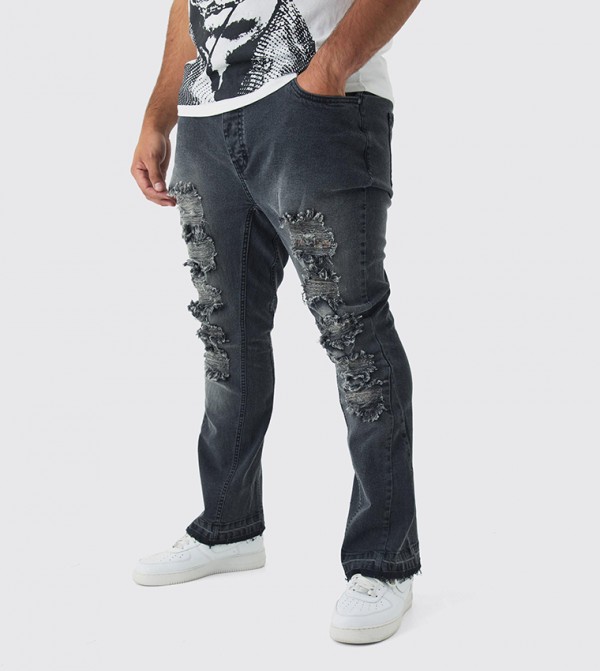 Plus & Tall Ripped Gusset Detail Flared Jeans
