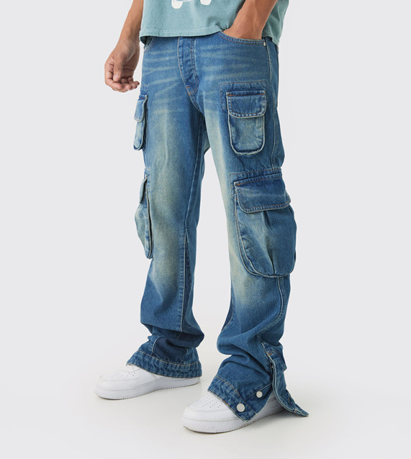 Flared Cargo Gusset Slim Fit Jeans