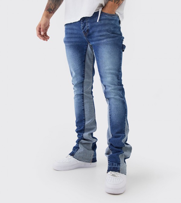 Flared Stacked Carpenter Gusset Skinny Fit Jeans