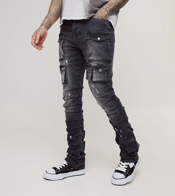 Plus & Tall Stacked Multi Cargo Pocket Jeans