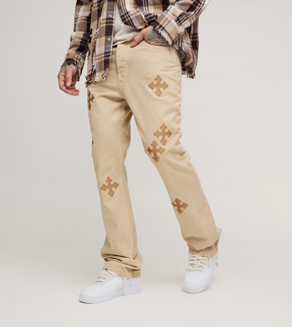 Tall Cross Appliqued Gusset Detail Flared Slim Fit Jeans