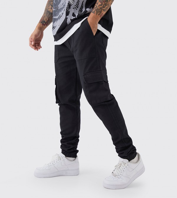 Skinny Fit Elastic Waist Cuffed Cargo Trousers