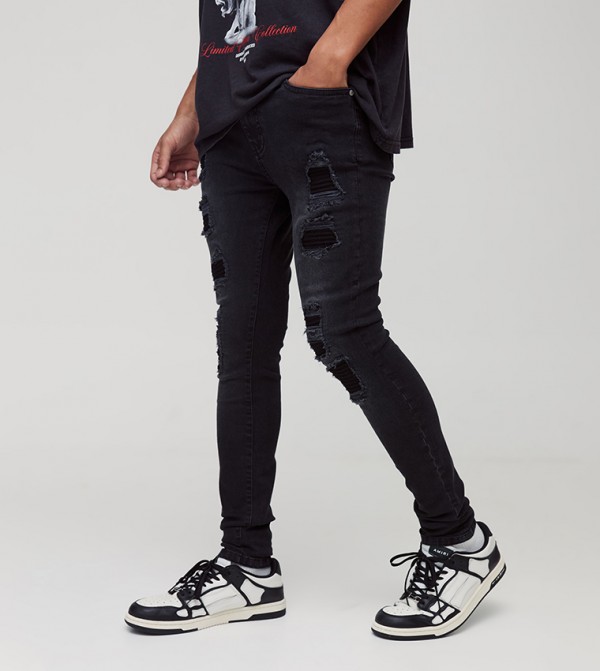Stretch Biker Ripped Super Skinny Fit Jeans
