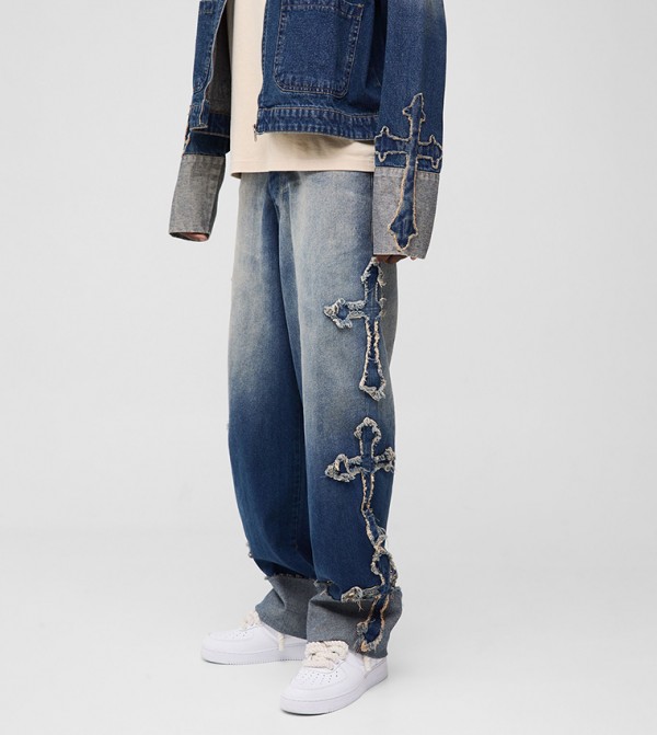 Cross Applique Relaxed Fit Jeans