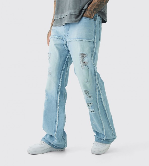 Tall Ripped Carpenter Panel Flared Relaxed Fit Jeans