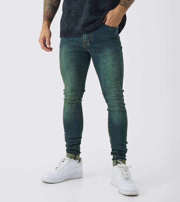 Stretch Stacked Green Tinted Super Skinny Fit Jeans