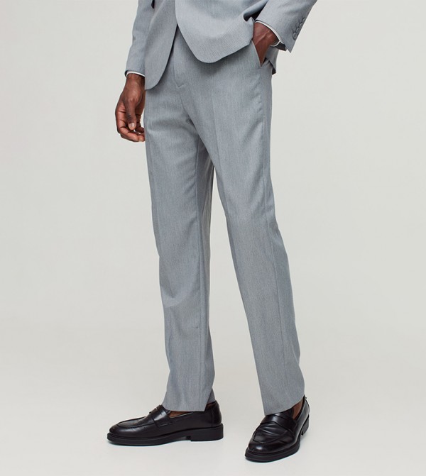 Textured Mid Rise Straight Fit Formal Trousers