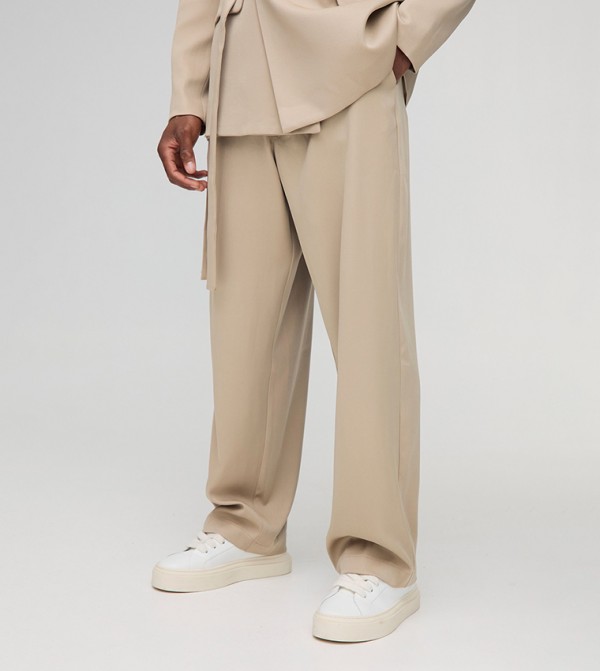 Relaxed Fit Tie Waistband Tailored Trousers