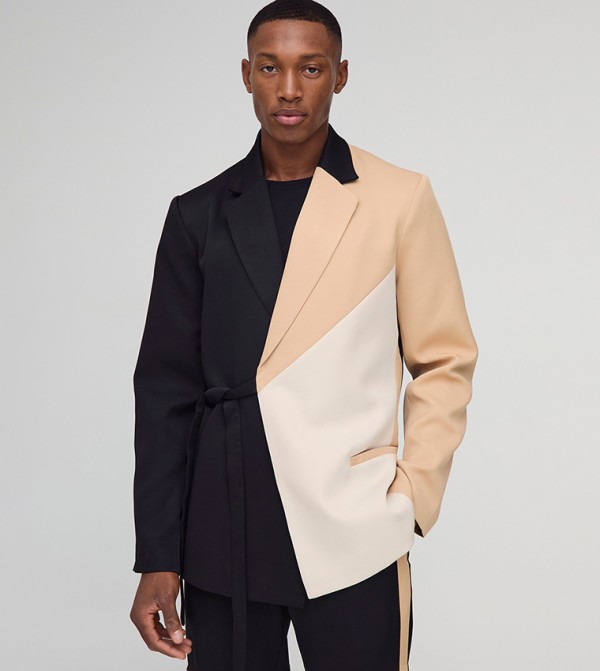 Color Block Slim Fit Wrap Panel Blazer