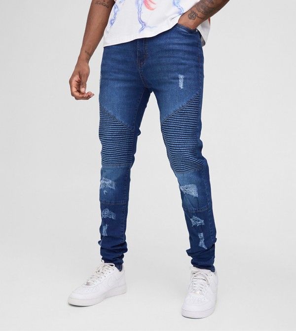Tall Busted Knee Biker Super Skinny Fit Jeans