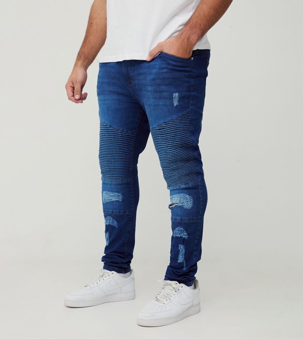 Plus & Tall Busted Knee Biker Super Skinny Fit Jeans