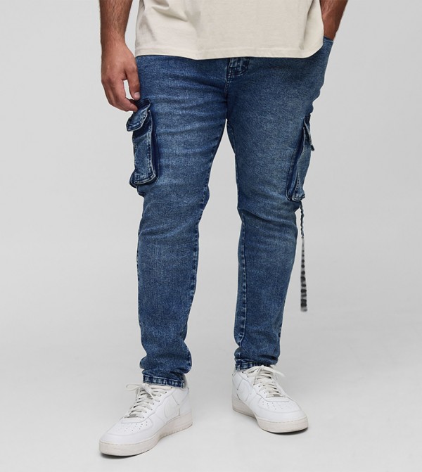 Washed Strap Detail Skinny Fit Cargo Jeans