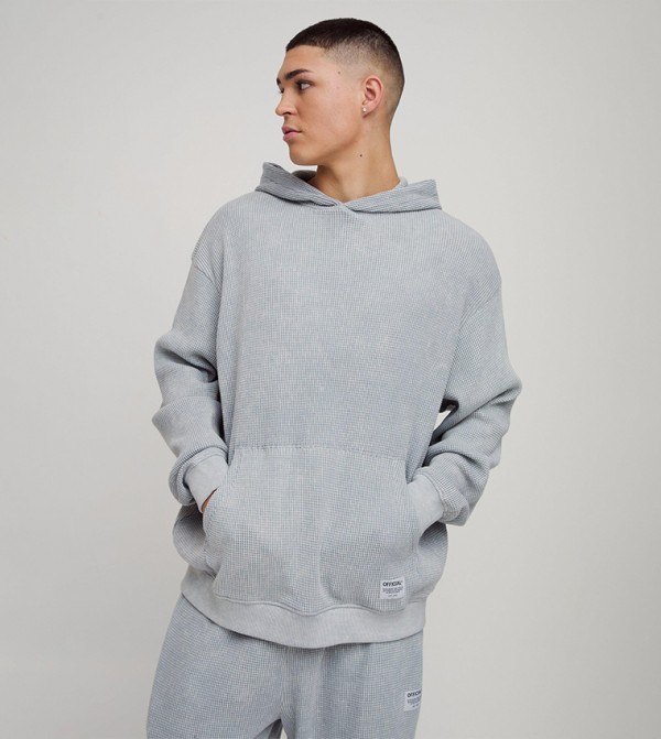 Acid Wash Heavy Waffle Oversized Hoodie