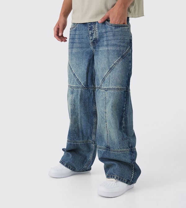 Contrast Stitch Baggy Fit Jeans