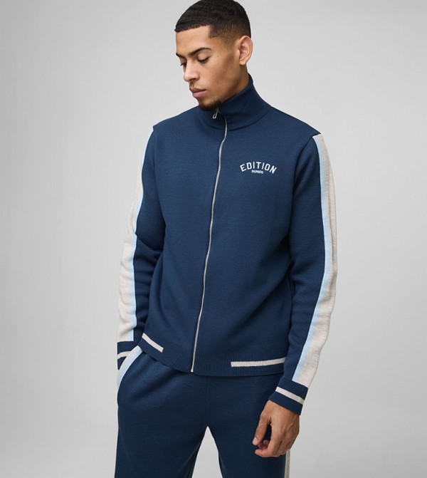 Edition Contrast Striped Zip Up Knitted Jacket