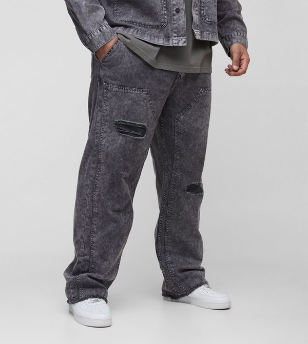 Acid Wash Distressed Relaxed Fit Jeans