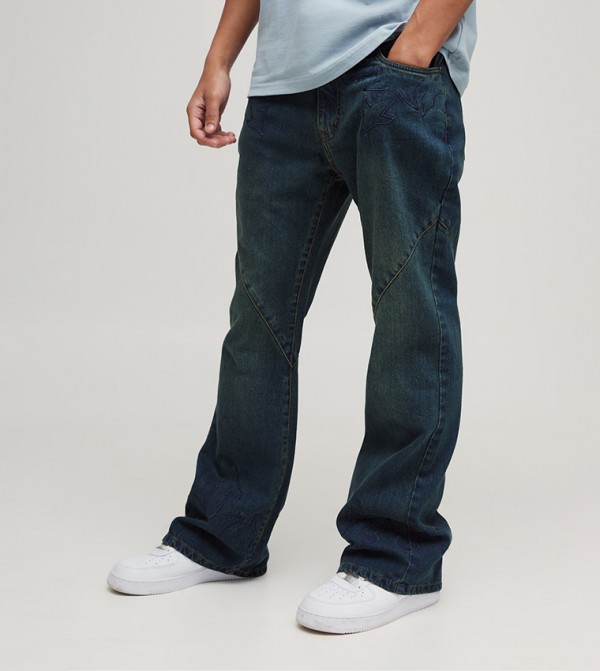 Rigid Flare Western Embroidery Relaxed Fit Jeans