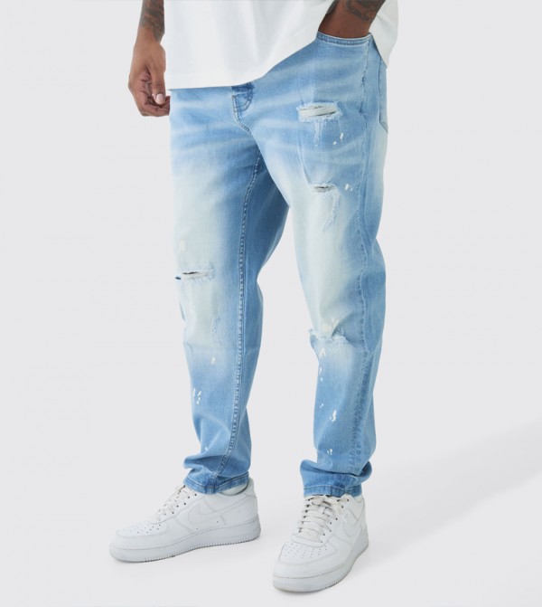 Ripped Bleached Paint Splatter Slim Fit Jeans