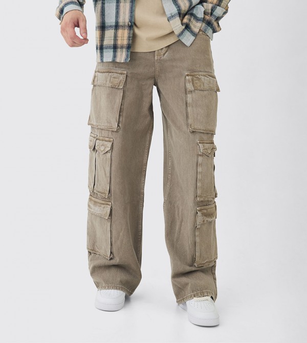 Tall Washed Multi Pocket Cargo Baggy Jeans