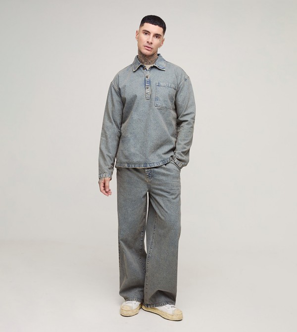 Tall Oversized Denim Rugby Shirt